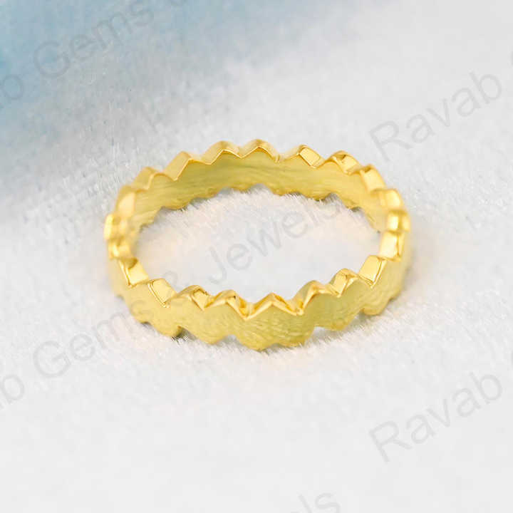 Top Selling 925 Sterling Silver Vermeil Heart Shape Zick Zack Personalized Dainty Eternity Band Ring Minimalist Fine Jewelry