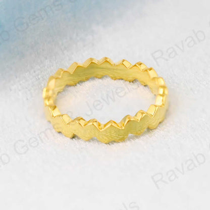 Top Selling 925 Sterling Silver Vermeil Heart Shape Zick Zack Personalized Dainty Eternity Band Ring Minimalist Fine Jewelry
