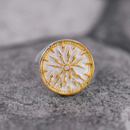 Top Selling Solid 925 Silver 18mm Round CZ Watch Dial Patterned Two Tone Personalized Signet Memento Ring Fine Jewelry For Men's