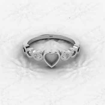 Genuine 925 Sterling Silver 5x5mm Heart Half Marquise Eternity Semi Mount Blank Setting Heart Propose Ring Keepsake Fine Jewelry