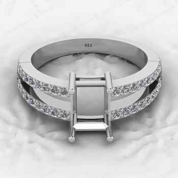 High Quality 925 Sterling Silver 8x6mm Octagon With CZ Semi Mount Fine Gemstone Jewelry Prong Setting Ring for Women