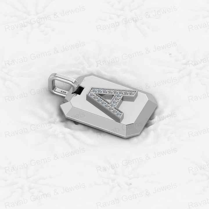 Top Selling 925 Silver Fine Jewelry 15x20mm Rectangle CZ Initial Monogram Personalized Men's Pendant Necklace with Zircon Stone