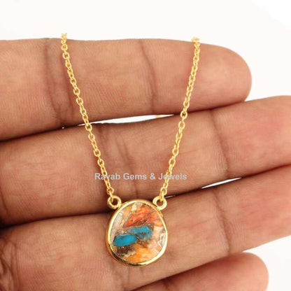 Best Selling Uneven Spiny Oyster Copper Turquoise 18k Gold Filled 18 Inch Chain Minimalist Layering Pendant Necklace for Women