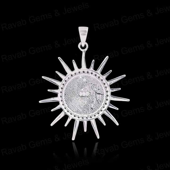 High Quality 925 Silver 10mm Round Sunburst With Pave Zircon Blank Bezel Base Charm Pendant Setting Breastmilk Keepsake Jewelry