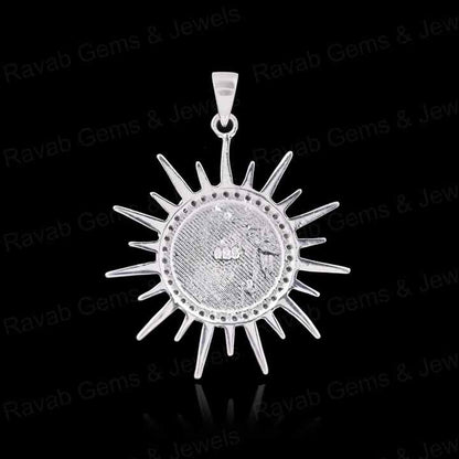 High Quality 925 Silver 10mm Round Sunburst With Pave Zircon Blank Bezel Base Charm Pendant Setting Breastmilk Keepsake Jewelry