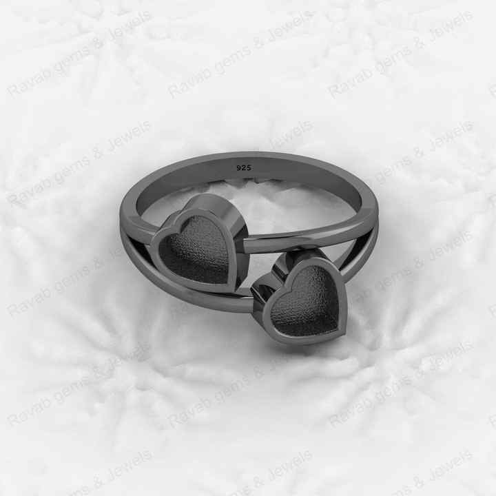 Top Quality 925 Sterling Silver 6x6mm Double Heart Semi Mount Blank Setting Twins Heart Ring Keepsake Wholesale Fine Jewelry