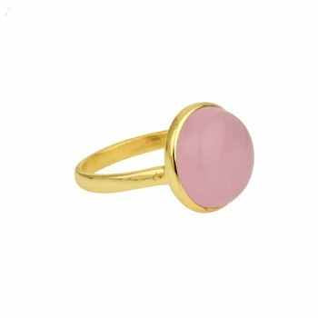 2024 New Arrival Unisex 18K Gold Plated Fine Ring Solid 925 Sterling Silver with Natural Rose Quartz 12mm Bezel Setting