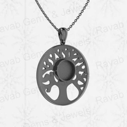 Top Quality 925 Silver 10mm Tree of Life Design Semi Mounting Blank Bezel Charm Pendant Setting for Resin & Ashes Work Jewelry