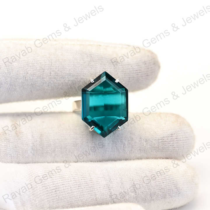 New Arrival Solid 925 Sterling Silver London Blue Topaz Hydro Hexagon Cut Prong Setting Ring for Women Fine Handmade Jewelry