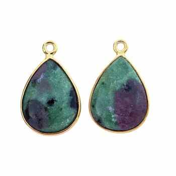 High-Polished 925 Sterling Silver Teardrop Pendant Necklace High Quality 12x16mm Ruby Zoisite Gold Plating Fine Bezel Charms