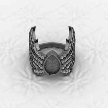 Genuine 925 Sterling Silver 6x10mm CZ Semi Mount Blank Setting Angel Wings Ring Good for Resin & Ashes Work Keepsake DIY Jewelry
