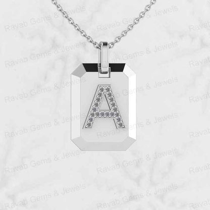 Top Selling 925 Silver Fine Jewelry 15x20mm Rectangle CZ Initial Monogram Personalized Men's Pendant Necklace with Zircon Stone