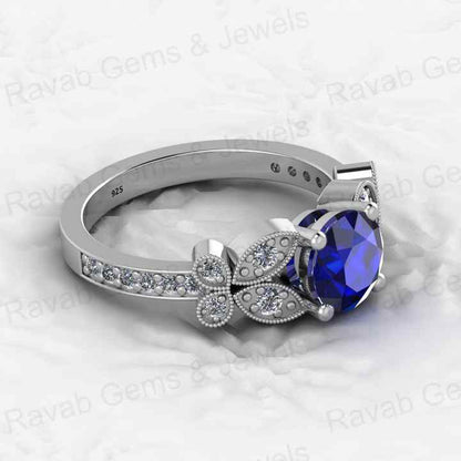 Beautiful Genuine 925 Silver Round Cut Blue Sapphire Quartz With CZ Gold Vermeil Eternity Prong Women Designer Ring Fine Jewelry