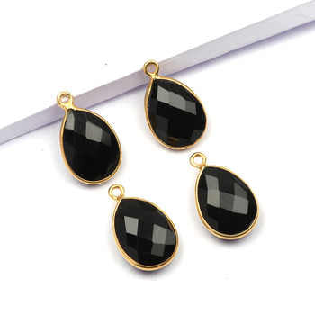 Best Quality 12mm Pear Drop Shape Natural Black Onyx Gemstone Genuine 925 Sterling Silver Gold Plated Bezel Pendant Fine Jewelry