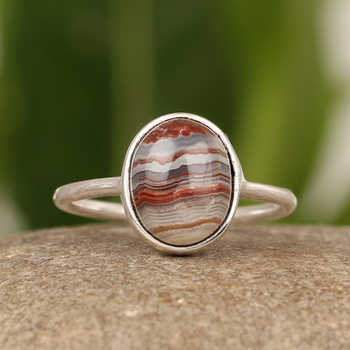 Handmade 925 Sterling Silver Fine Ring for Women Rhodium 10x14mm Oval Genuine Crazy Lace Agate Gemstone for Party Wear Jewelry