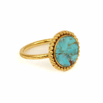 Top Selling Boho Beaded Designer Ring for Women Handmade 925 Silver 12mm Kingman Arizona Turquoise Stone Bezel Set Fine Jewelry