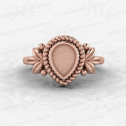 Solid 925 Silver 6x8mm Pear Bezel Cup Base Setting Leaf Braided Design Good For Resin Ashes Work Jewelry Findings Component