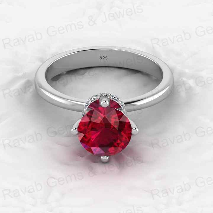 Best Quality 925 Sterling Silver Red 8mm Garnet Quartz Round Cut Eternity Band Gold Vermeil Prong Women Ring for Fine Jewelry