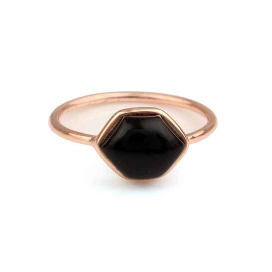 Best Quality 10x12mm Hexagon Shape Ring for Women Solid 925 Sterling Silver Genuine Black Onyx 18K Gold Plated Wedding Jewelry