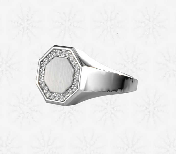 Mother's Day Sale Solid 925 Sterling Silver Hexagon Shape Engraving CZ Signet Ring for Women & Men Fine Handmade Unique Gifts