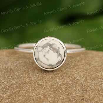 Summer Sale High Quality Handmade 925 Sterling Silver Simple Minimalist Ring for Women 12mm Oval Cabochon Natural Howlite Fine