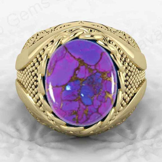 Genuine 925 Sterling Silver 13x15mm Mohave Purple Copper Turquoise Oval Turkish Men's Ring for Customized Fine Jewelry