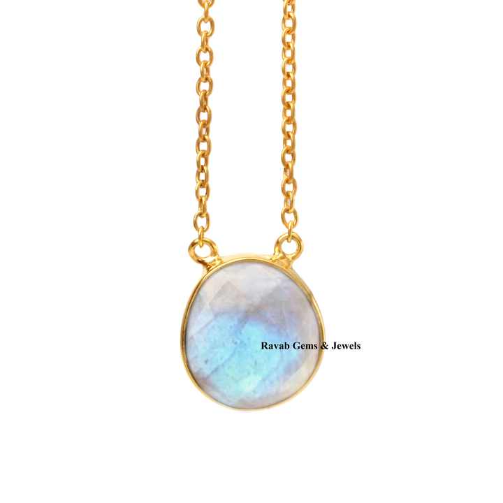 Best Selling Genuine 925 Silver Rainbow Moonstone Healing Crystal Vermeil Eternity Band Dainty Chain Pendant Necklace for Her