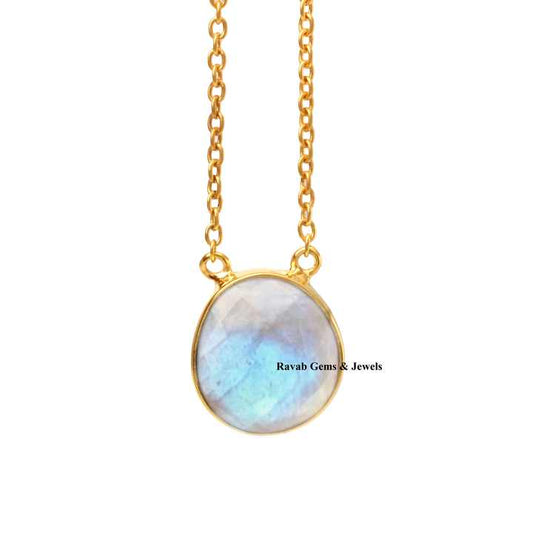 Best Selling Genuine 925 Silver Rainbow Moonstone Healing Crystal Vermeil Eternity Band Dainty Chain Pendant Necklace for Her