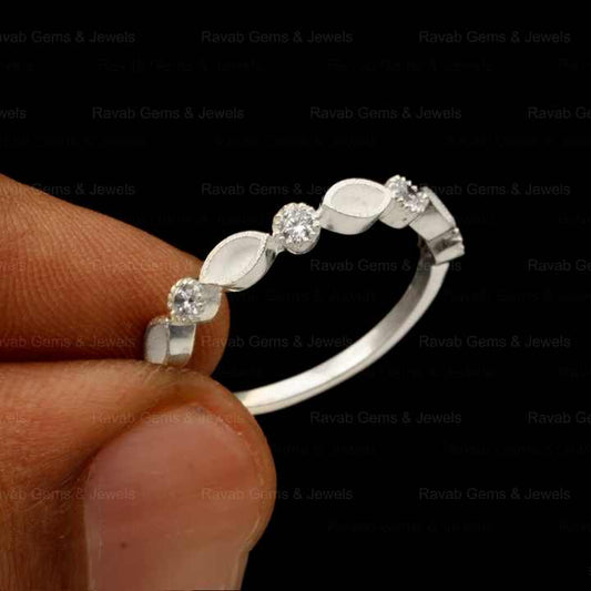 Genuine 925 Silver 2x4mm Marquise With CZ Half Eternity Semi Mount Blank Setting Ring Good for Keepsake Breastmilk Jewelry