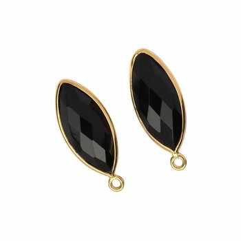 Best Quality 8x16mm Faceted Marquise Shape Bezel Setting Genuine Black Onyx Gemstone 925 Silver Charm Pendant Necklace Bracelet
