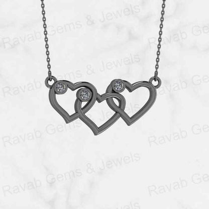 Top Quality Genuine Solid 925 Sterling Silver Simple Triple Link Heart Pendant Necklace Valentine Gift Engagement Fine Jewelry