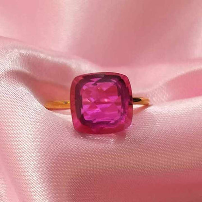 Best Quality Pink Tourmaline Hydro 12mm Cushion Checker Cut Solid 925 Sterling Silver Minimalist Band Ring For Women Jewelry