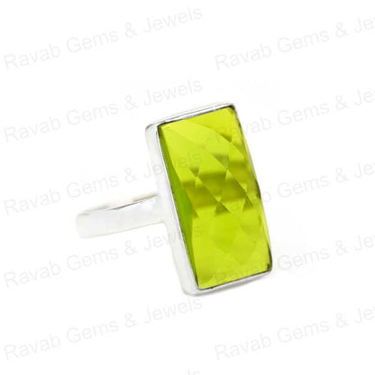 Top Selling Green Peridot Hydro Ring Sterling 925 Silver 10x14mm Checker Cut Faceted Bezel Setting Ring for Women Jewelry