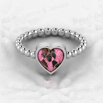 Top Selling 925 Genuine Silver 8x8mm Minimalist Beaded Cocktail Ring Women Heart Black Pink Mohave Copper Weddings Other