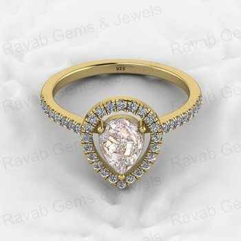 Best Selling 18K Gold Plated Genuine 925 Silver Halo CZ Ring for Women Ethiopian Opal Copper Pear Diamond Fine Bezel Setting