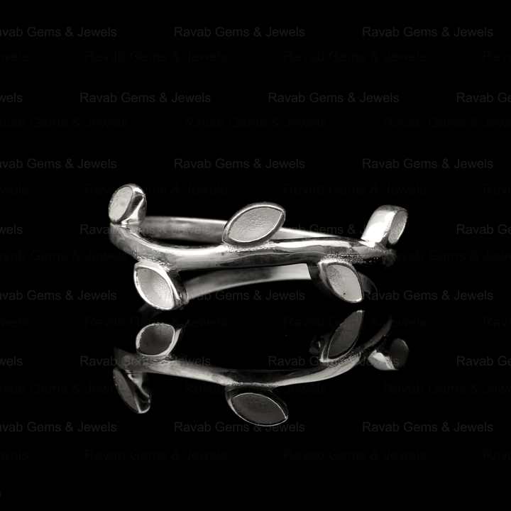 Hot Selling Keepsake Breastmilk DIY Jewelry 925 Silver 2x4mm Marquise Leaf Branch Design Semi Mount Blank Bezel Setting Ring