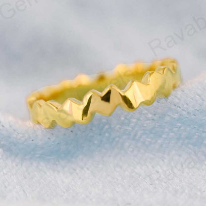 Top Selling 925 Sterling Silver Vermeil Heart Shape Zick Zack Personalized Dainty Eternity Band Ring Minimalist Fine Jewelry