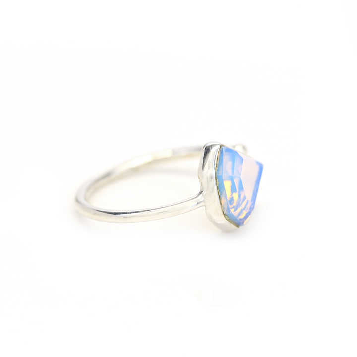 Top Quality Christmas Sale Natural White Opalite Ring Sterling 925 Silver 10x10mm Diamond Faceted Bezel Setting Ring for Women