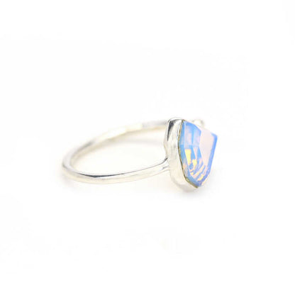 Top Quality Christmas Sale Natural White Opalite Ring Sterling 925 Silver 10x10mm Diamond Faceted Bezel Setting Ring for Women