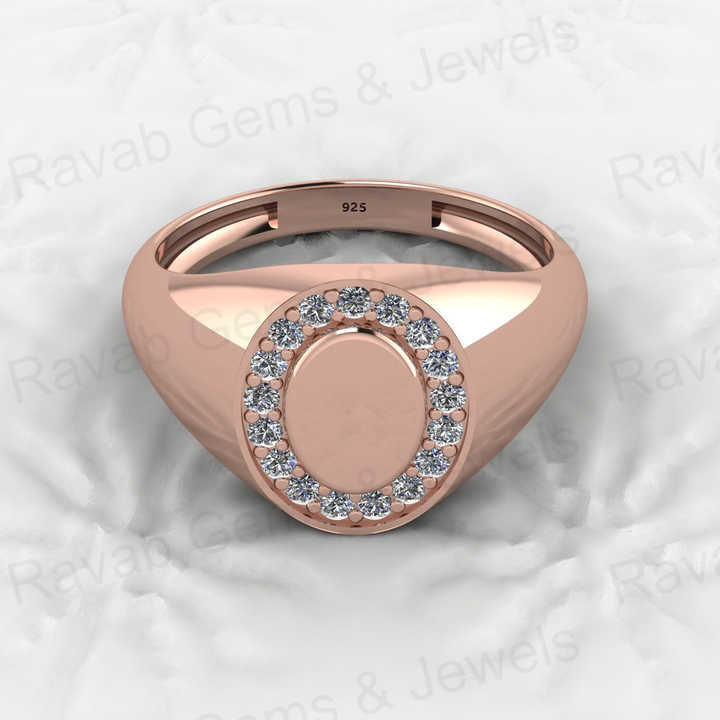Genuine 18k Gold Plated 925 Sterling Solid Silver 8x12mm Oval Shape Pave CZ Diamond Signet Ring for Men Personalized Jewelry
