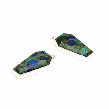 Hot Selling 925 Sterling Silver 10x17mm Coffin Pendant Necklace Rhodium Mohave Azurite Malachite Copper Gemstone Fine Pendants