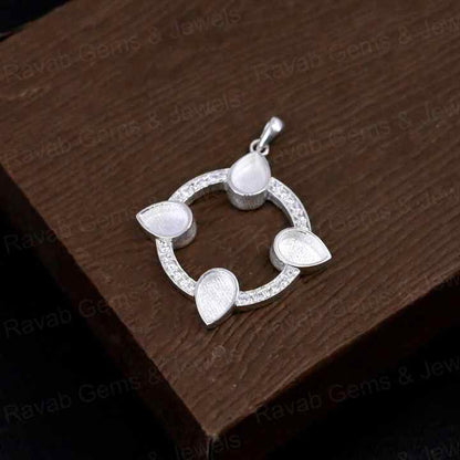 High Quality 925 Silver 6x4mm Pear Floral Surrounded CZ Blank Charm Pendant Stone Setting Jewelry Making Findings Components