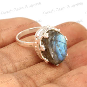 High Quality Handmade 10x14mm Oval Natural Labradorite Solid 925 Sterling Silver Party Wear Ring for Women Heavy Gift