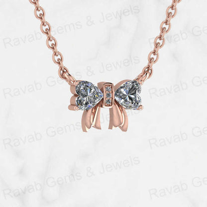 Best Selling Genuine Solid 925 Sterling Silver 5mm Heart Bow Tie Design With Cubic Zirconia Pendant Necklace Keepsake Jewelry