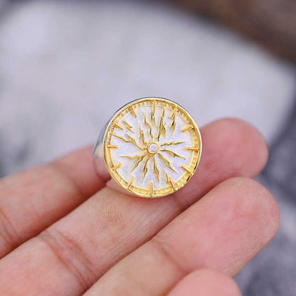 Top Selling Solid 925 Silver 18mm Round CZ Watch Dial Patterned Two Tone Personalized Signet Memento Ring Fine Jewelry For Men's