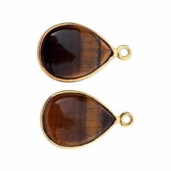 Best Quality Solid 925 Sterling Silver 18K Gold Plated 12x16mm Bezel Setting Natural Tiger Charms Pendant Fine Pendants Charms