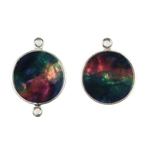 12mm Abalone Shell Hydro Quartz Gemstone Jewellery Handmade Sterling Silver Round Coin Charm Connector for Pendant and Necklace