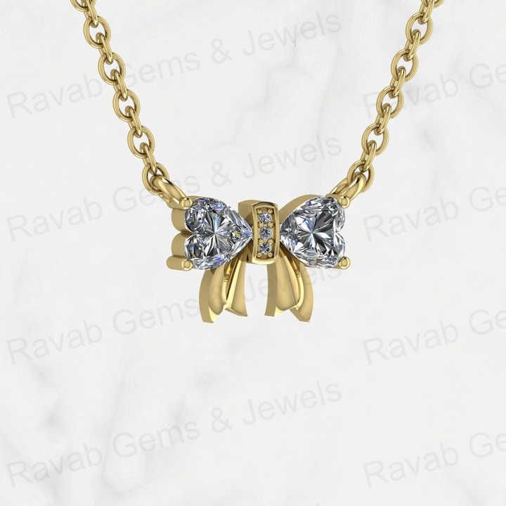 Best Selling Genuine Solid 925 Sterling Silver 5mm Heart Bow Tie Design With Cubic Zirconia Pendant Necklace Keepsake Jewelry