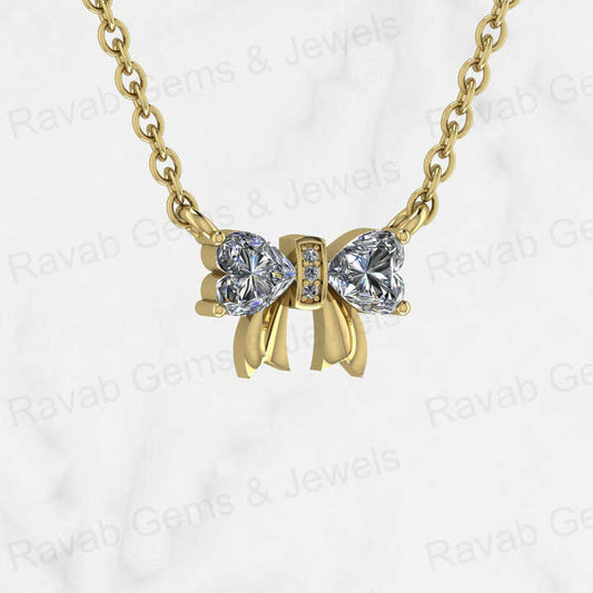 Best Selling Genuine Solid 925 Sterling Silver 5mm Heart Bow Tie Design With Cubic Zirconia Pendant Necklace Keepsake Jewelry