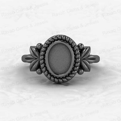 Solid 925 Sterling Silver 6x8mm Oval Bezel Cup Semi Mount Ring Setting Leaf Braided Resin Ashes Work Keepsake Jewelry Component